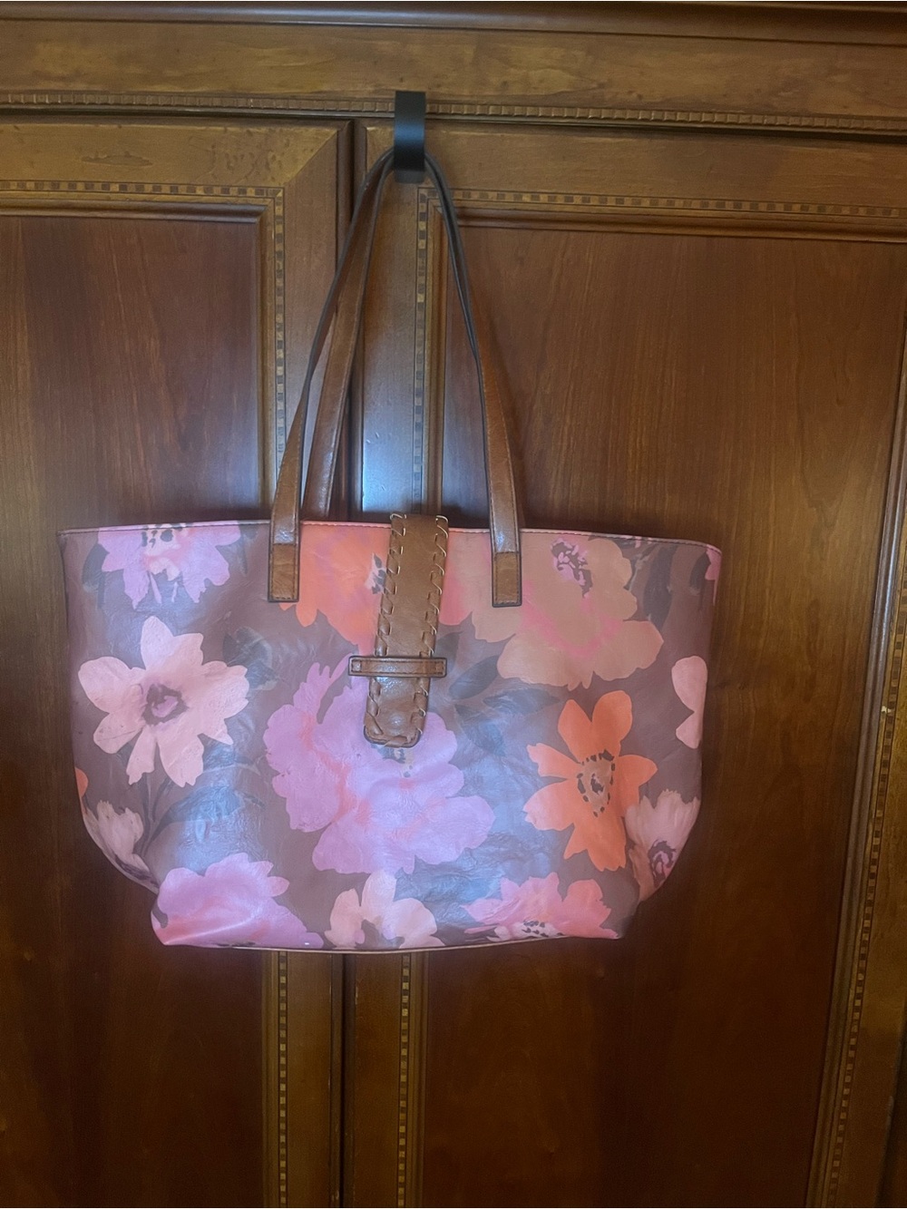 Pioneer Woman Floral Tote Bag Pink Brown Large Carryall Shoulder Purse